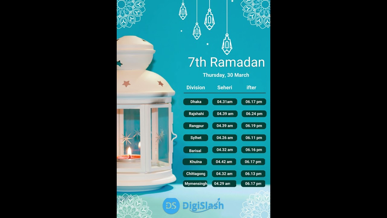 7th Ramadan💙 Sehri & Iftar time of all Division of Bangladesh #shorts
