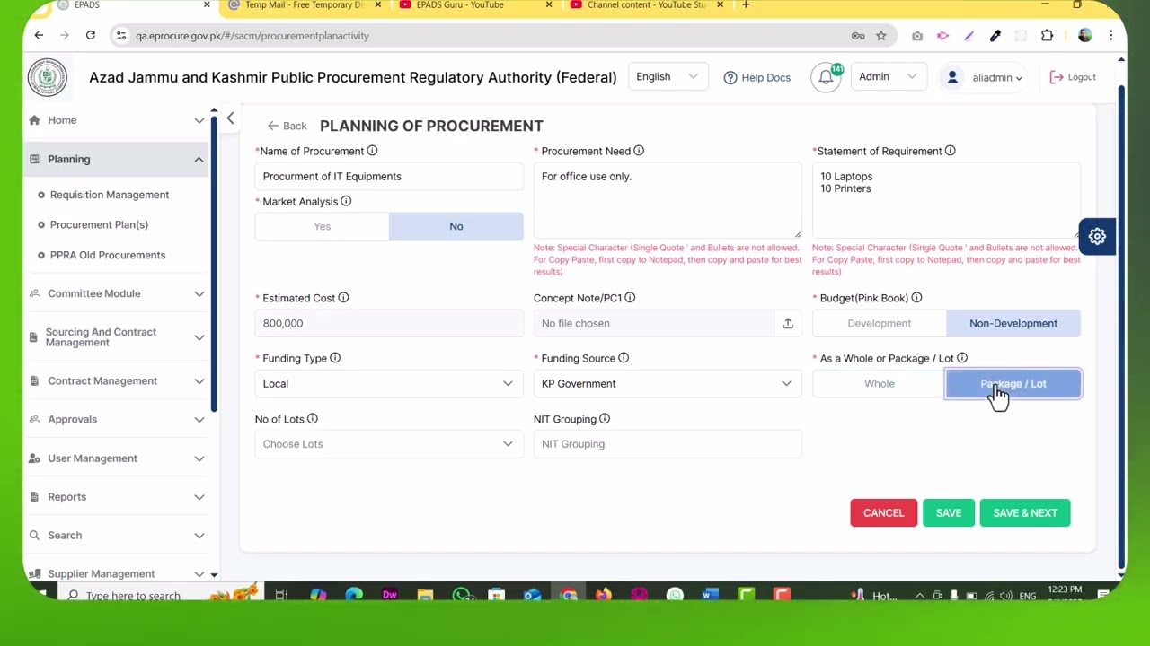 5  EPADS how to create procurement plan and procurement activities