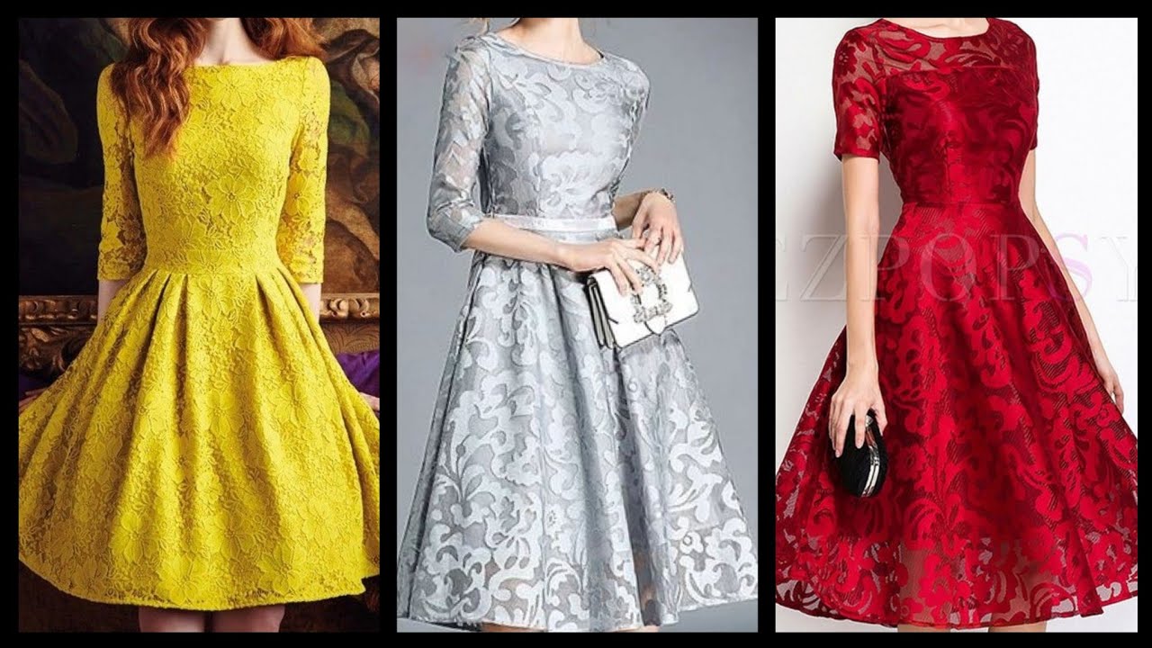 designer Lace decorated skater dresses design collection 2019-2020