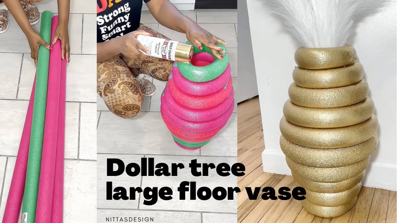 See how I made a large floor vase, using dollar tree pool noodles🤩 #diy #homedecor #dollartreediy