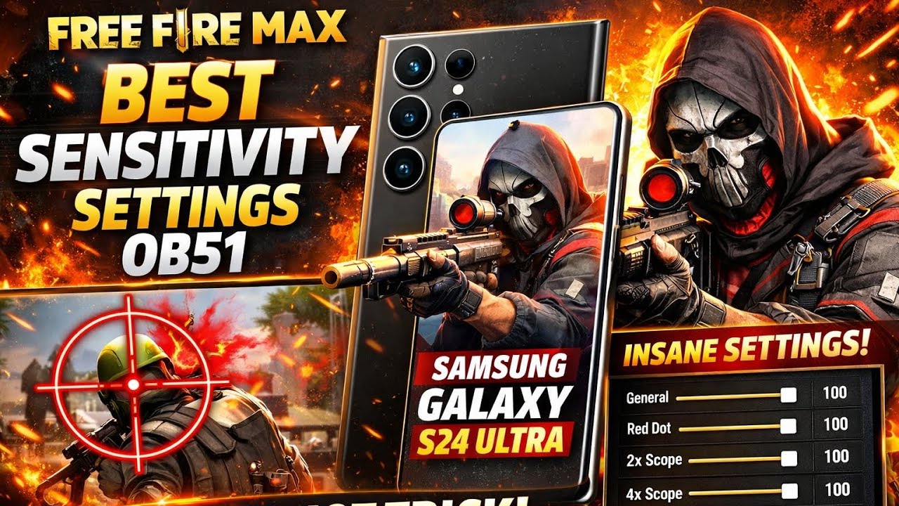 Free Fire Max Samsung Galaxy S24 Ultra Best Sensitivity Settings OB51 🔥 100% Headshot Trick