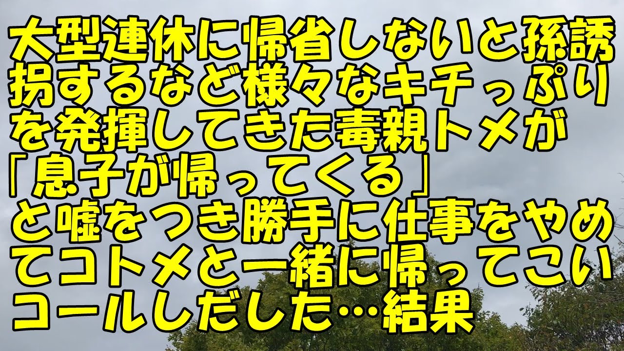 【やれやれ】大型連休に帰省しないと孫誘拐するなど様々なキチっぷりを発揮してきた毒親トメが､｢息子が帰ってくる｣と嘘をつき勝手に仕事をやめてコトメと一緒に帰ってこいコールしだした…結果