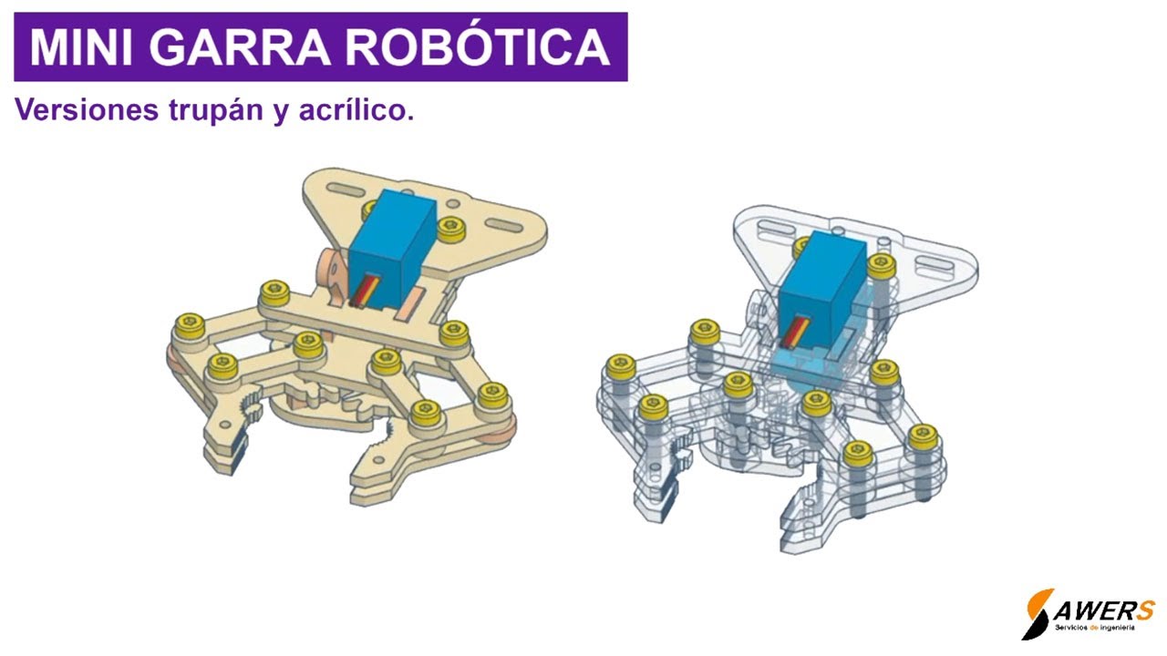 Mini garra robótica versiones trupán y acrílico - Guía de ensamblaje