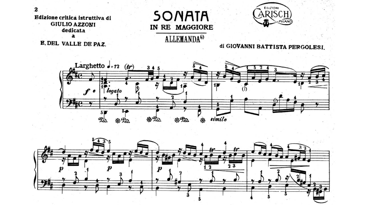 G. B. Pergolesi - Sonata in D Major: I. Allemande, Harpsichord & Sheet Music