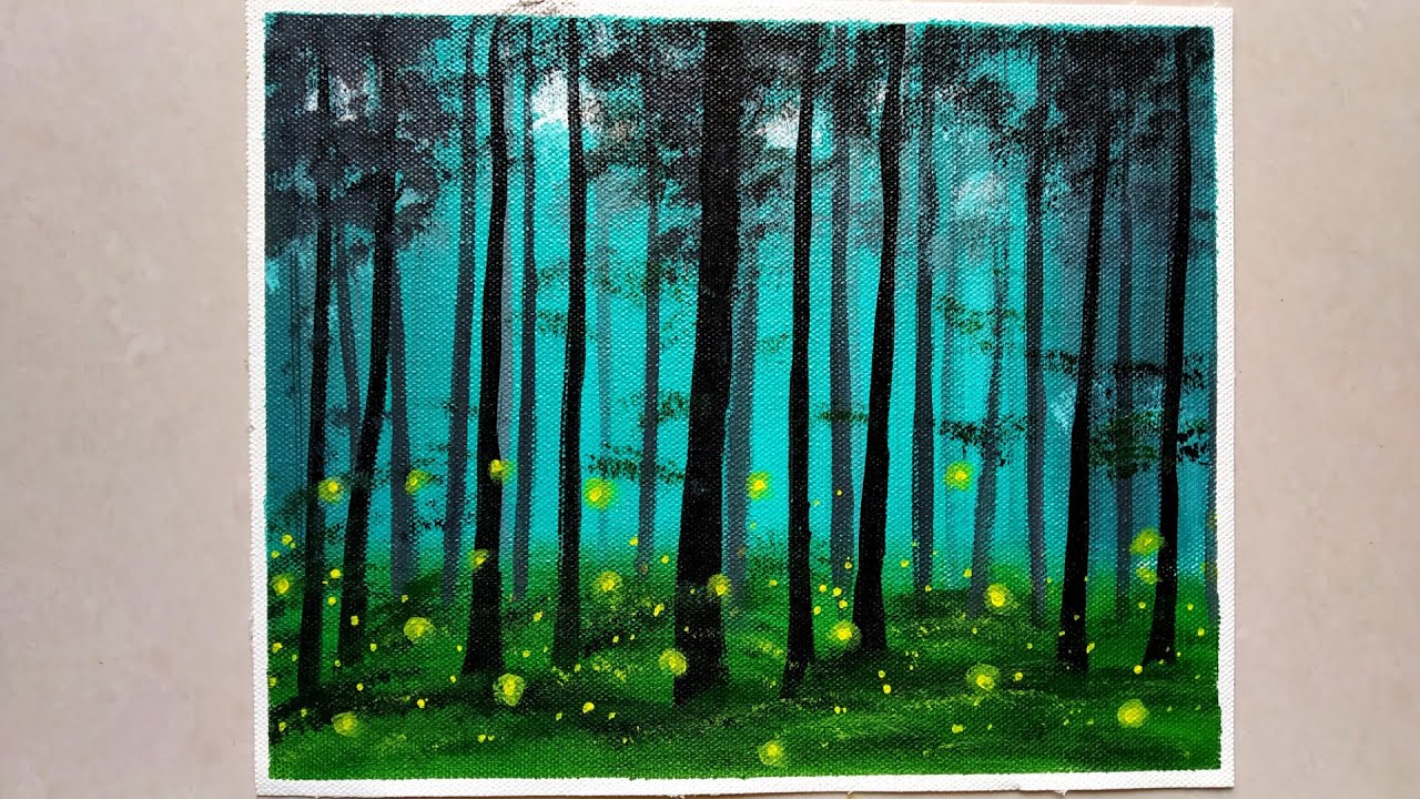 Easy Glowing Forest Acrylic PaintingbTutorial / Step by Step Acrylic Painting For Beginners/