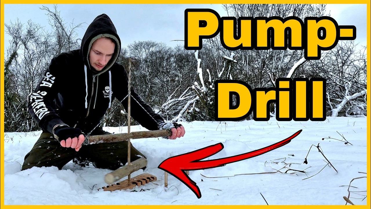 Pump Drill im Schnee  - Feuerbohren