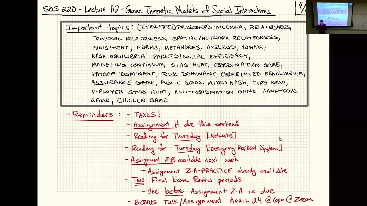 SOS 220: Lecture H2 (2023-04-11): Game Theoretic Models of Social Interactions, Part 1
