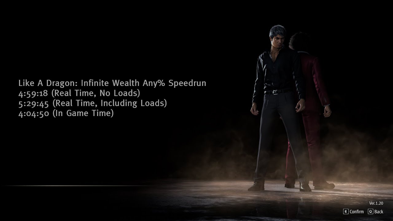 Like A Dragon: Infinite Wealth Any% Speedrun in 4:59:18 (No Loads) | 5:29:45 (RTA) | 4:04:50 (IGT)