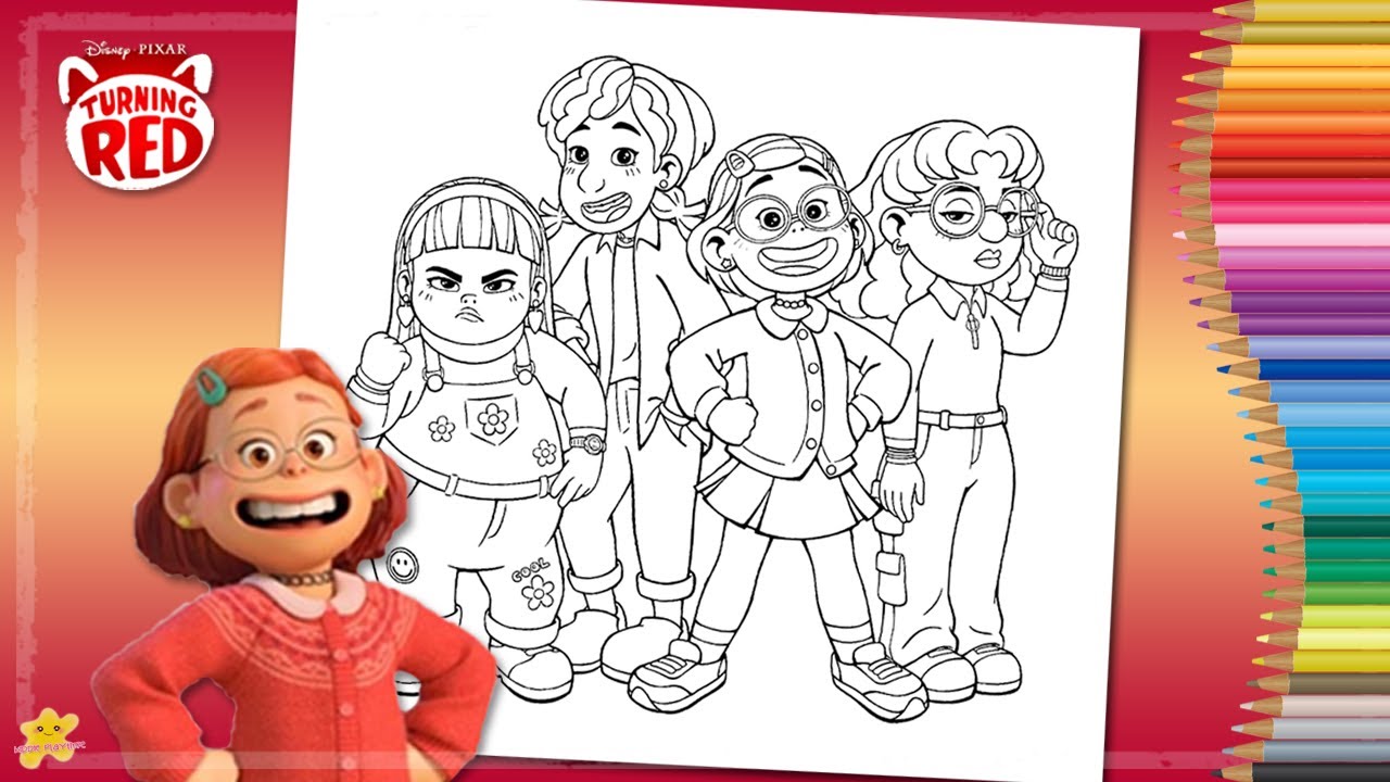 Coloring Abby Miriam Mei and Priya from Disney's Turning Red