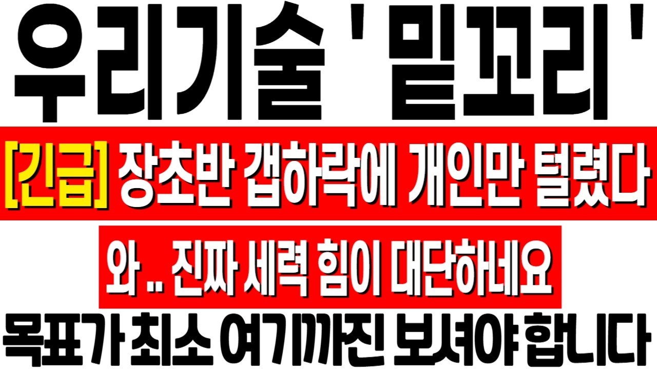 [우리기술 주가 전망] 장 초반 갭하락에 개인만 털렸다! 세력 힘이 진짜 대단합니다! 지금 이렇게 대응하세요! 우리기술 주식 분석! 우리기술 목표가