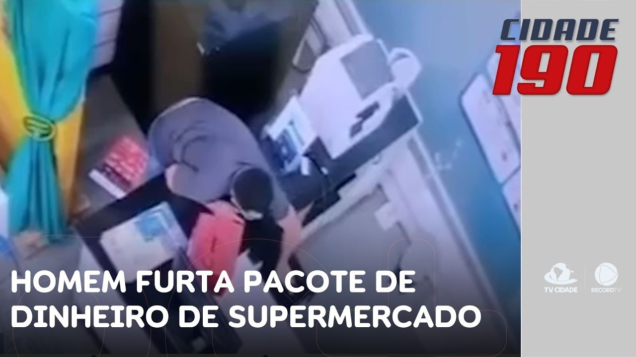 Homem é flagrado por câmera furtando pacote de dinheiro de supermercado | Cidade 190