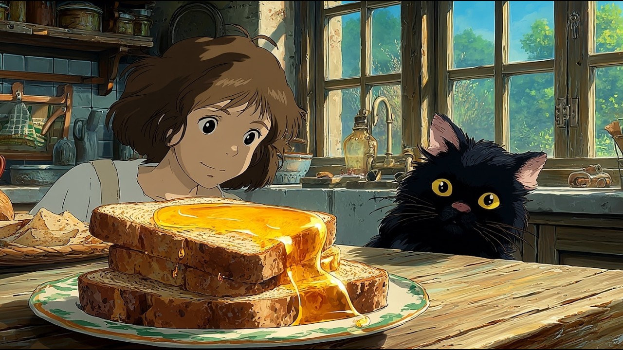 Making Golden Honey Toast 🍯 | Cozy Ghibli Ambience for Stress Relief - MoriWhispers