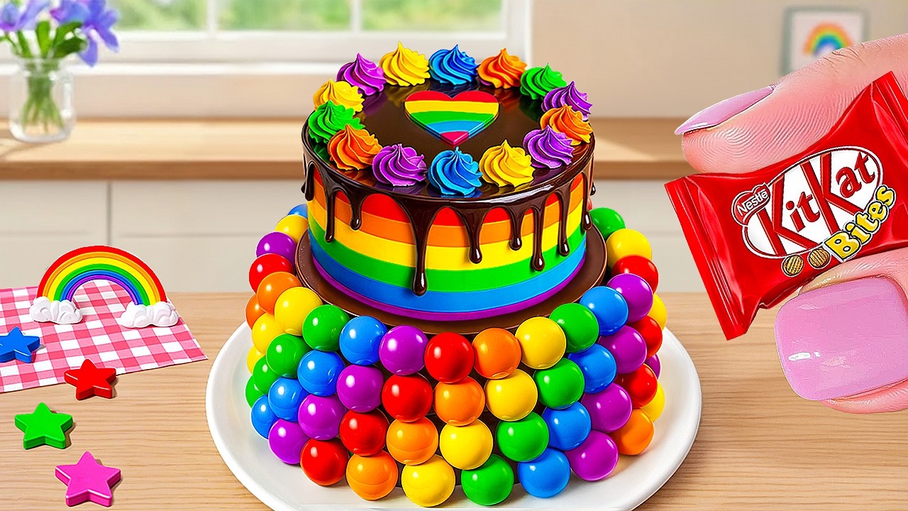 Amazing KitKat Bites Chocolate Rainbow Cake 🍫🌈 | Mini Cake Cutting ASMR