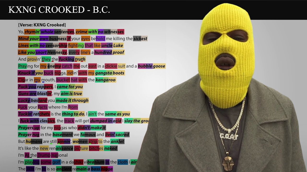 KXNG Crooked - B.C. [Rhyme Scheme] Highlighted