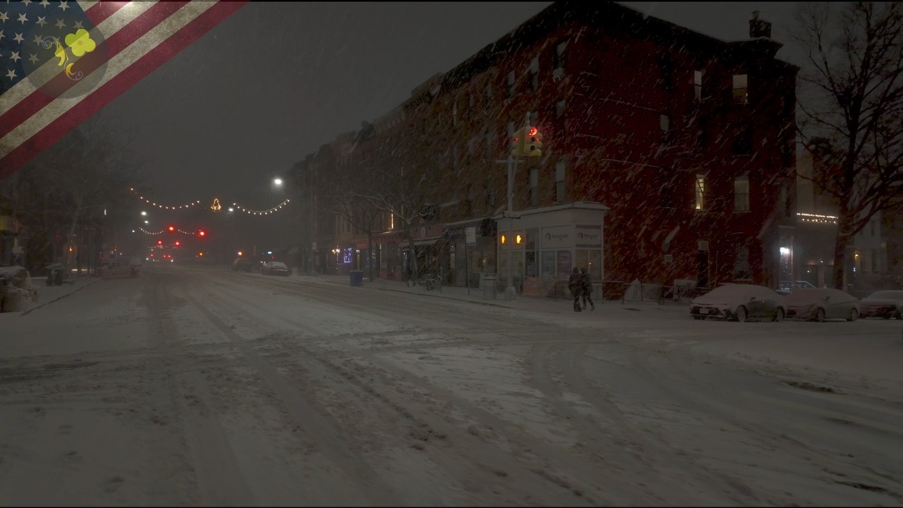 Heavy Snowstorm Night Walk Brooklyn - Park Slope 4K (Pure Ambience)