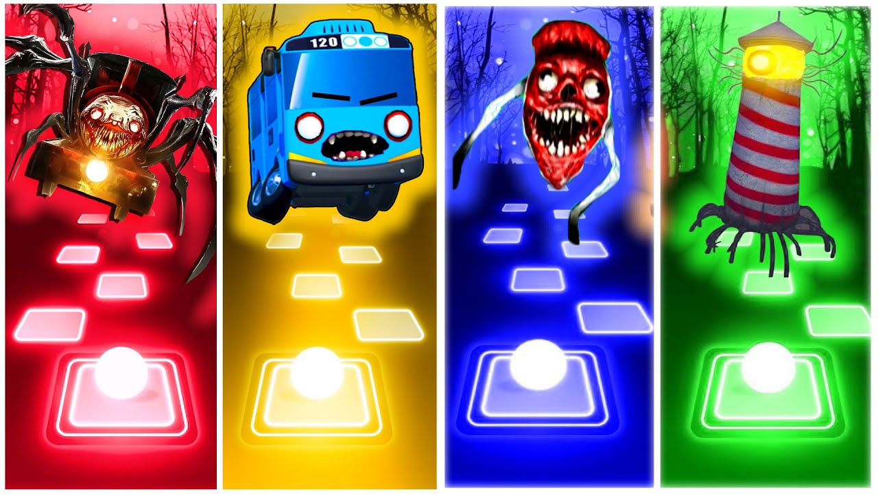Choo Choo Charles vs Bus Tayo Eater vs Bridge Worm vs Lighting House Head - Tiles Hop