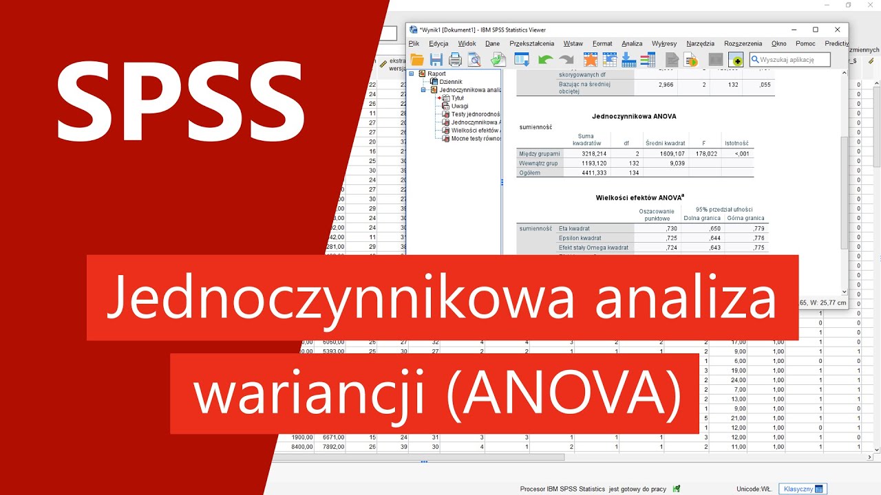 SPSS - jednoczynnikowa analiza wariancji ANOVA