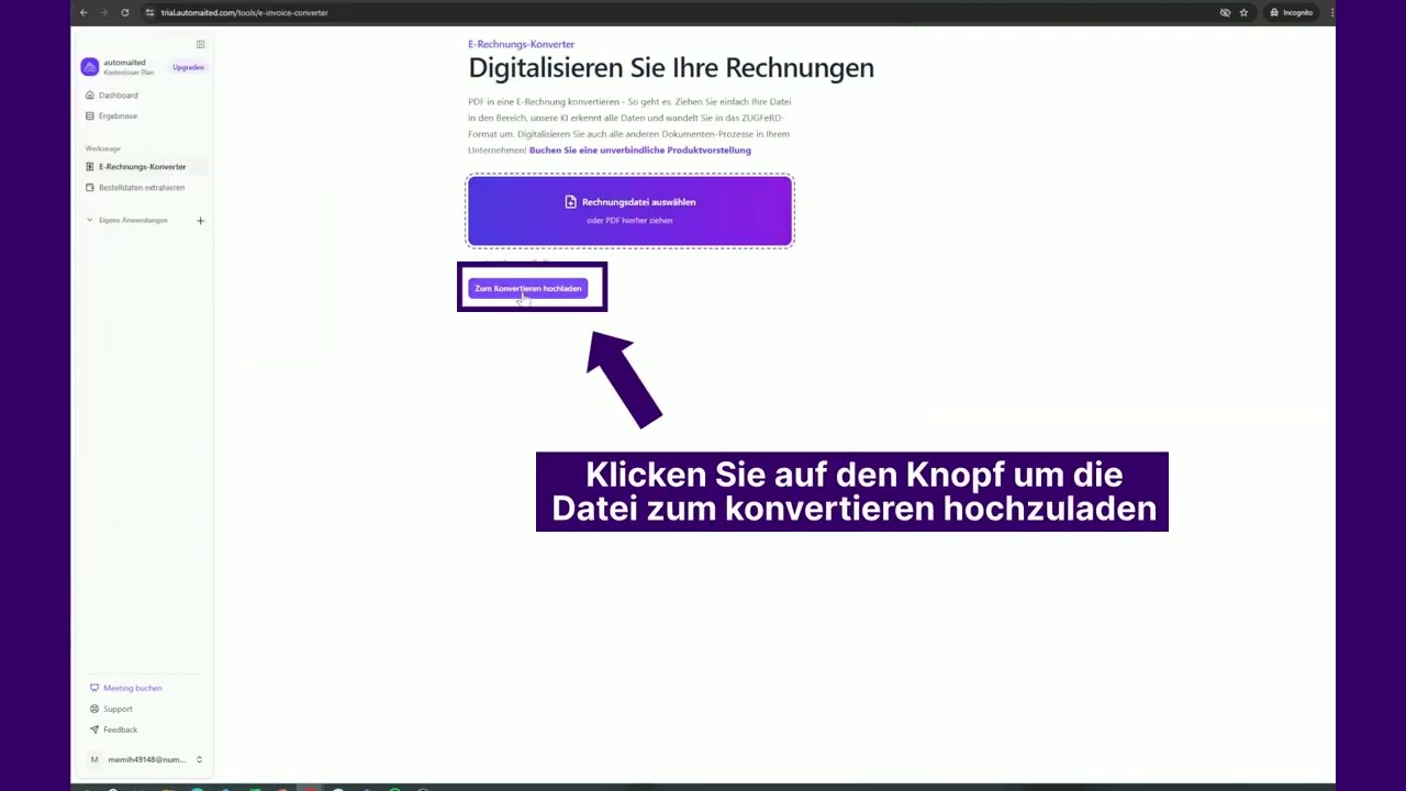 automaited Konverter: PDF zu E-Rechnung (ZUGFeRD)