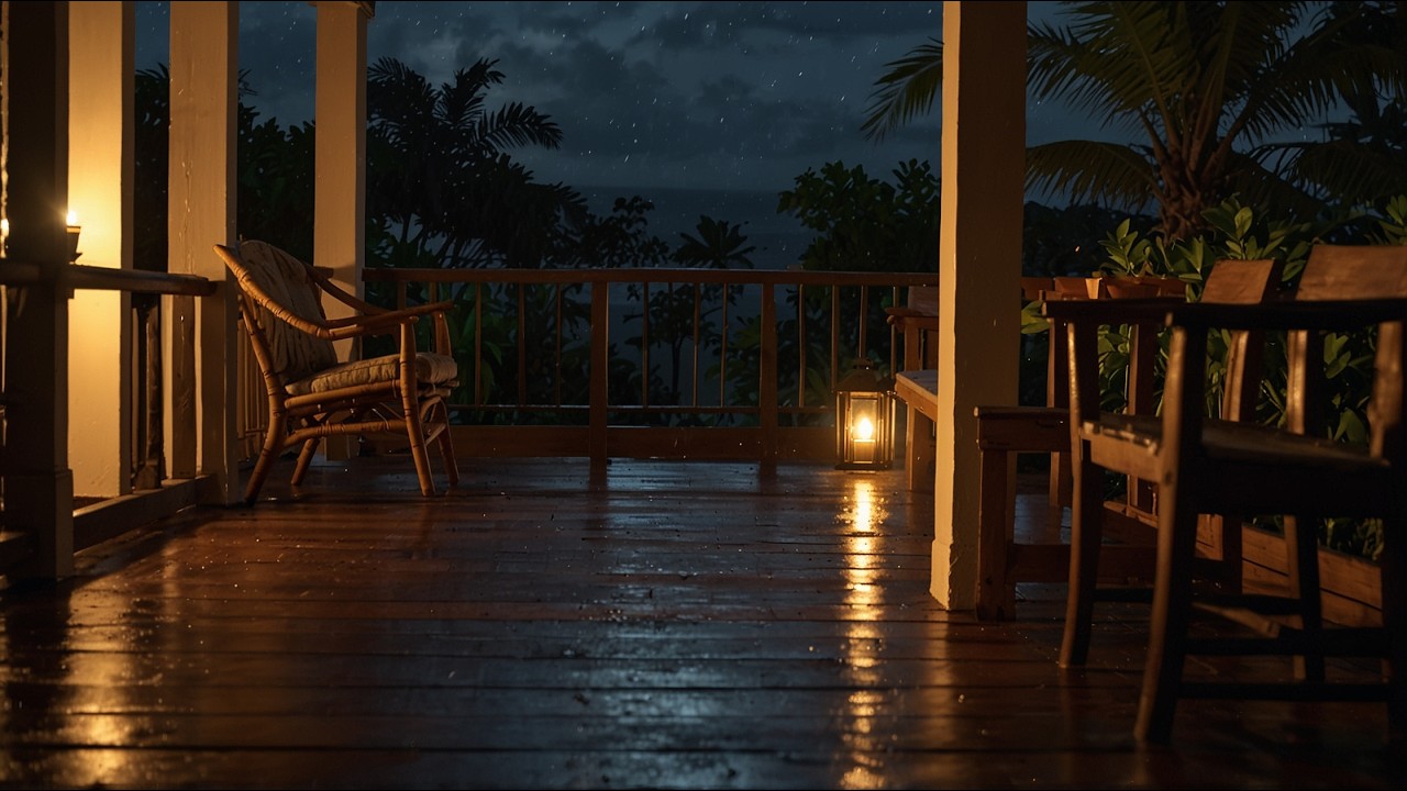 Rainy Night on a Caribbean Veranda | Gentle Wind & Soothing Storm Sounds