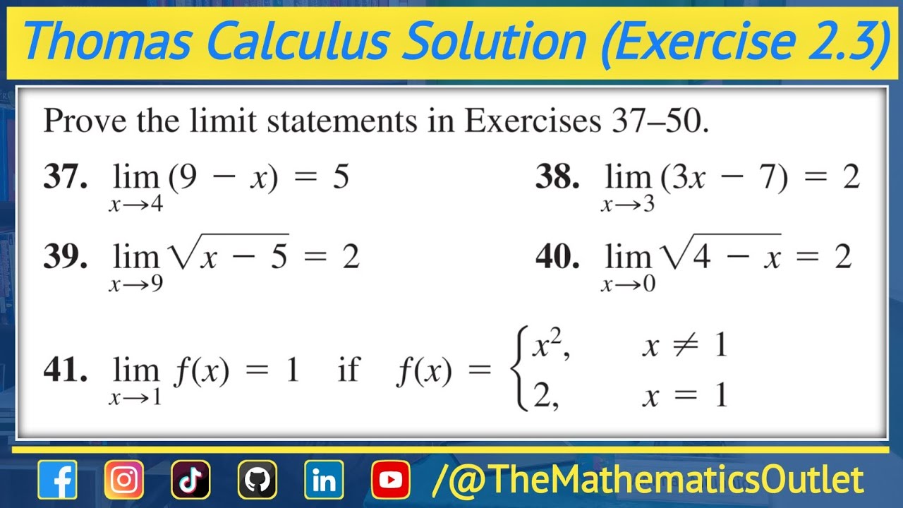 Thomas calculus chapter 2 exercise 2.3 Q37 to Q41 | Epsilon delta definition of Limit || Lec 25