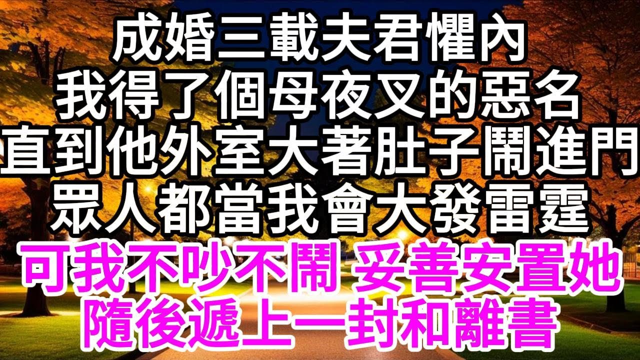 成婚三載夫君懼內，我得了個母夜叉的惡名，直到他外室大著肚子鬧進門，眾人都當我會大發雷霆，可我不吵不鬧，妥善安置她，隨後遞上一封和離書 【美好人生】