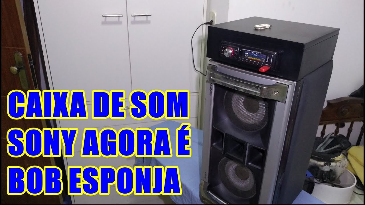 Caixa de som Bob Esponja feita com caixa de som da Sony bem simples