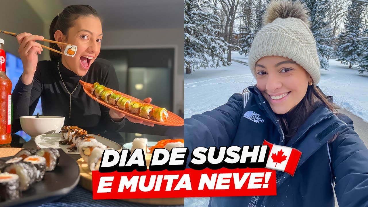 Dia de NEVE e sushi em casa! Vlog Vida no Canadá
