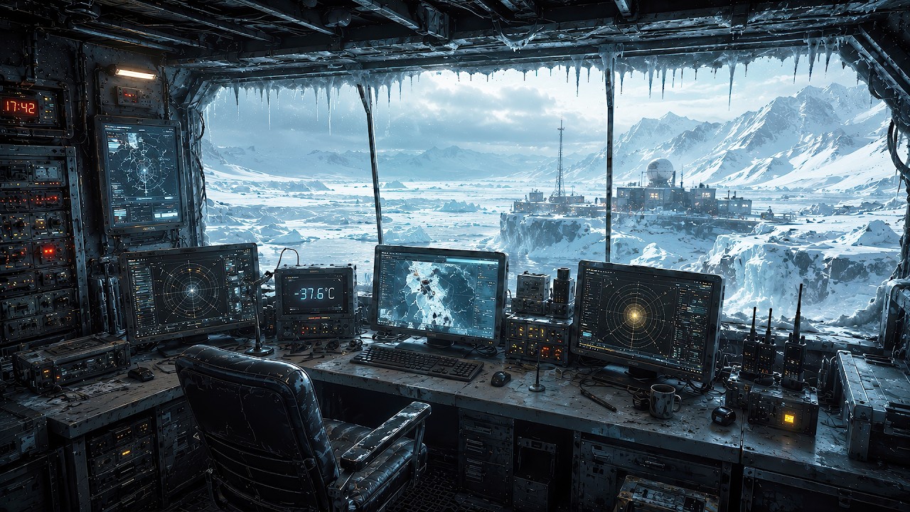 Arctic Research Base Ambience for Sleep | Cold Wind and Distant Machines