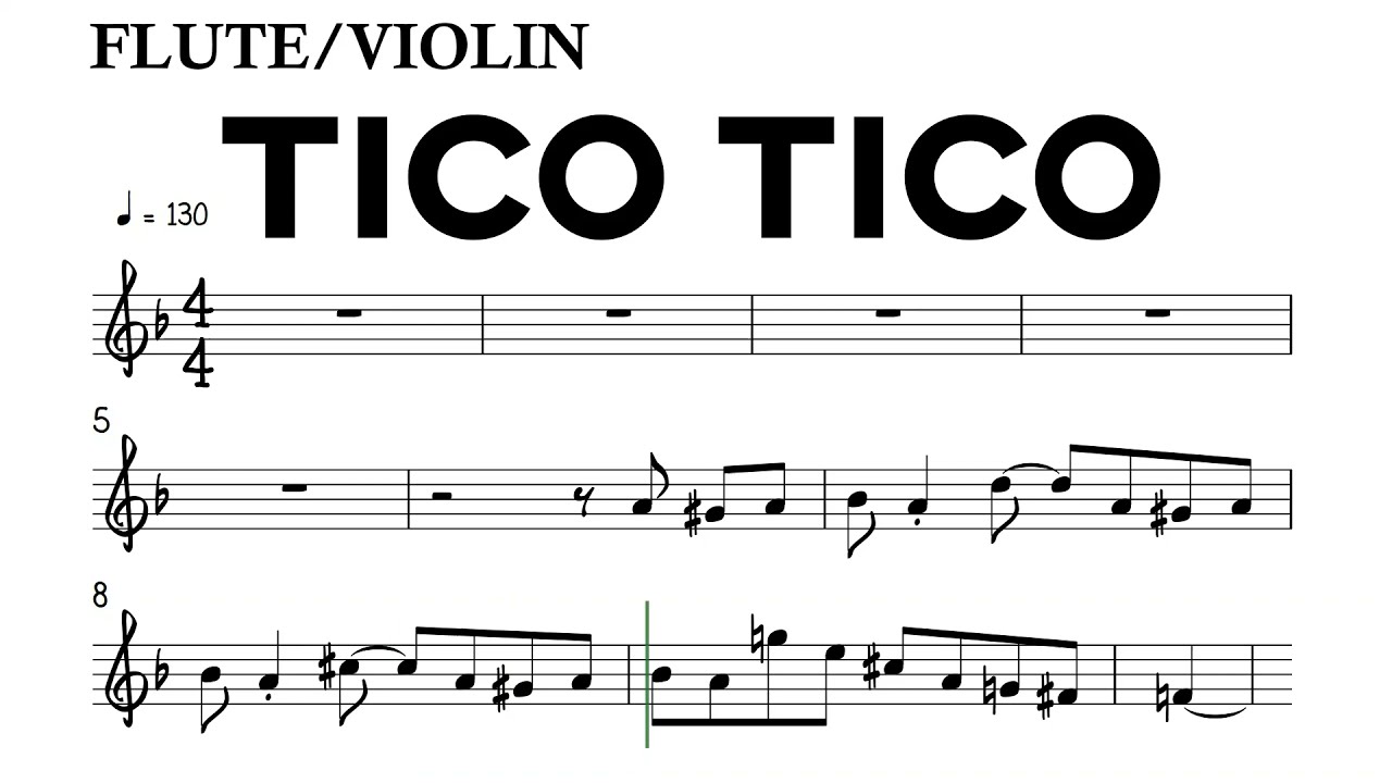 Tico Tico D Minor 130bpm Flute Violin Sheet Music Backing Track Play Along Partitura