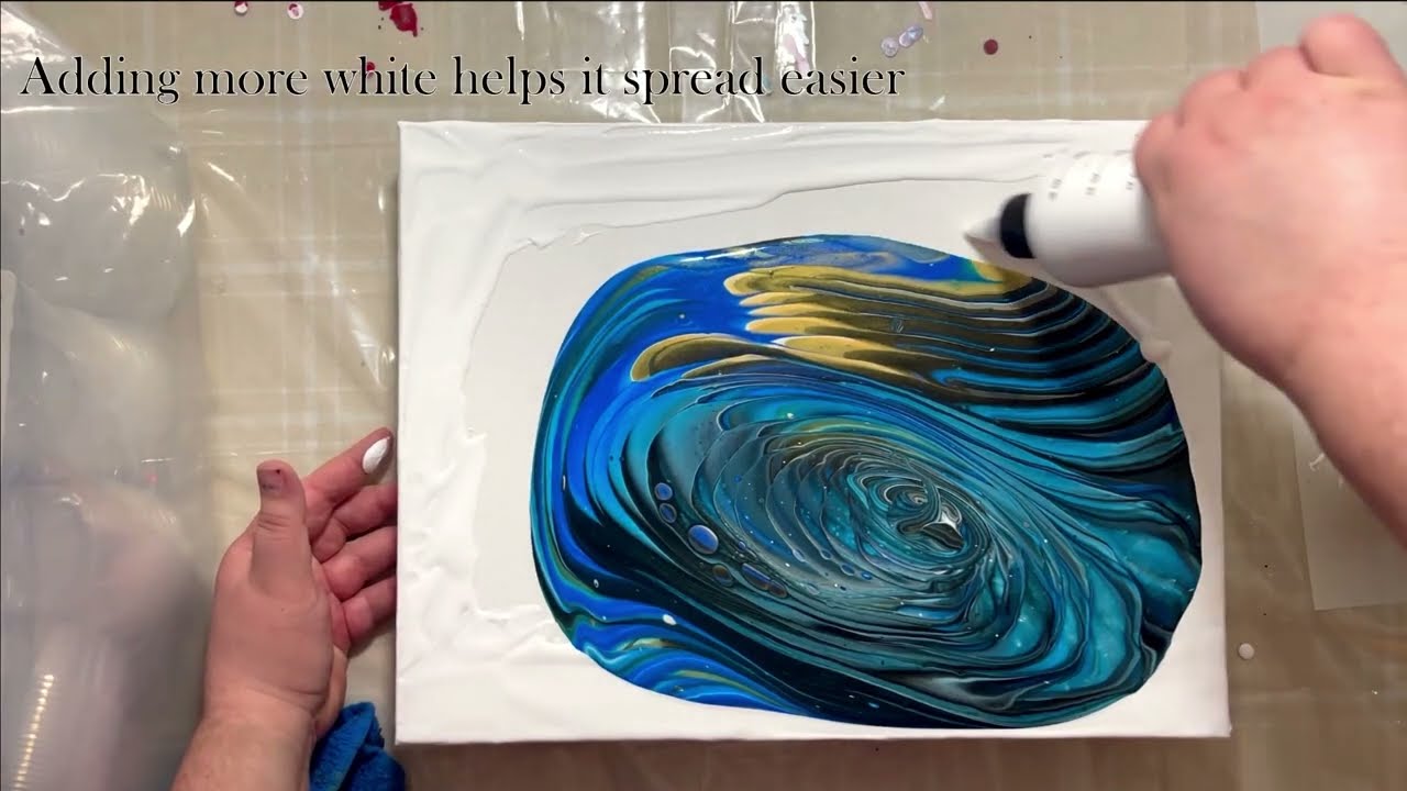 Acrylic Pouring: Tree Ring Pour Technique - Beautiful Blue and Gold Paint