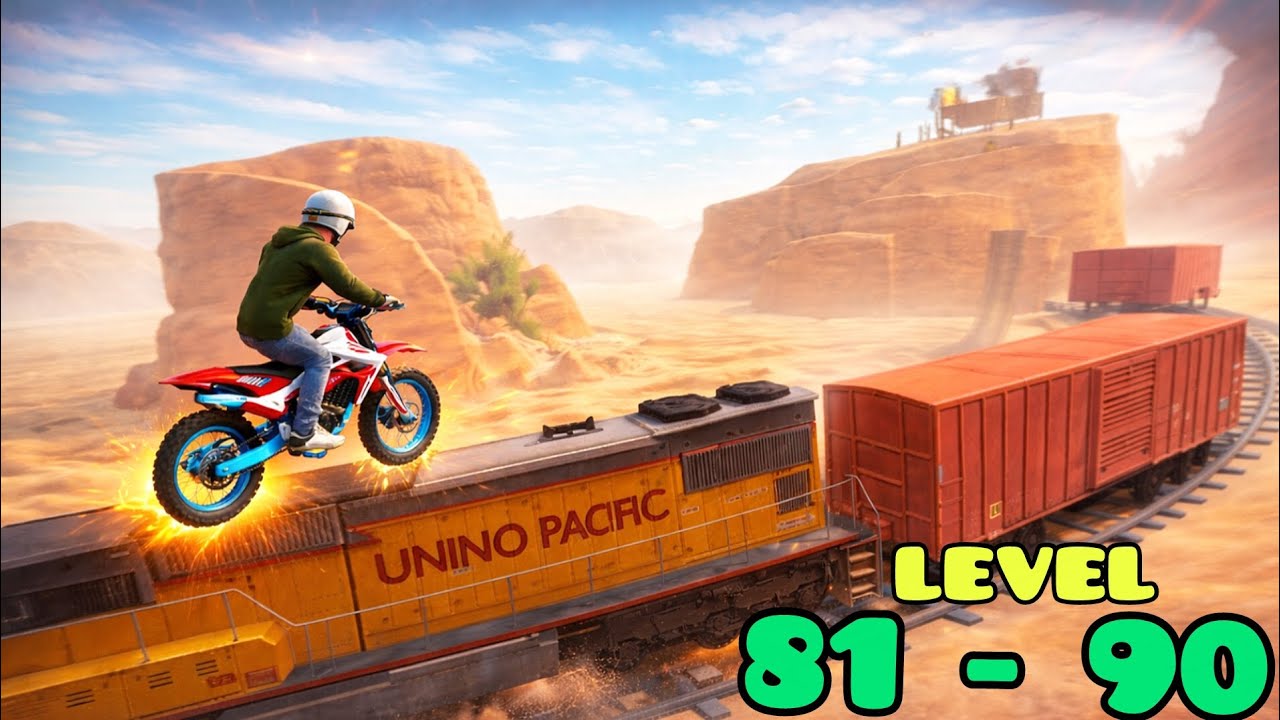 Dangerous Running Train 🚆 Jumping Challenge 💪 | Level 81-90 Stunt Bike Extreme Gameplay 🔥 