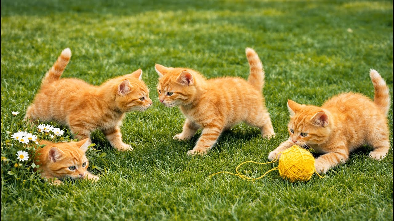 😺🍀 Playful Kittens Running on Fresh Green Grass |  Relaxing Cat Sounds | Cute Cat Sounds
