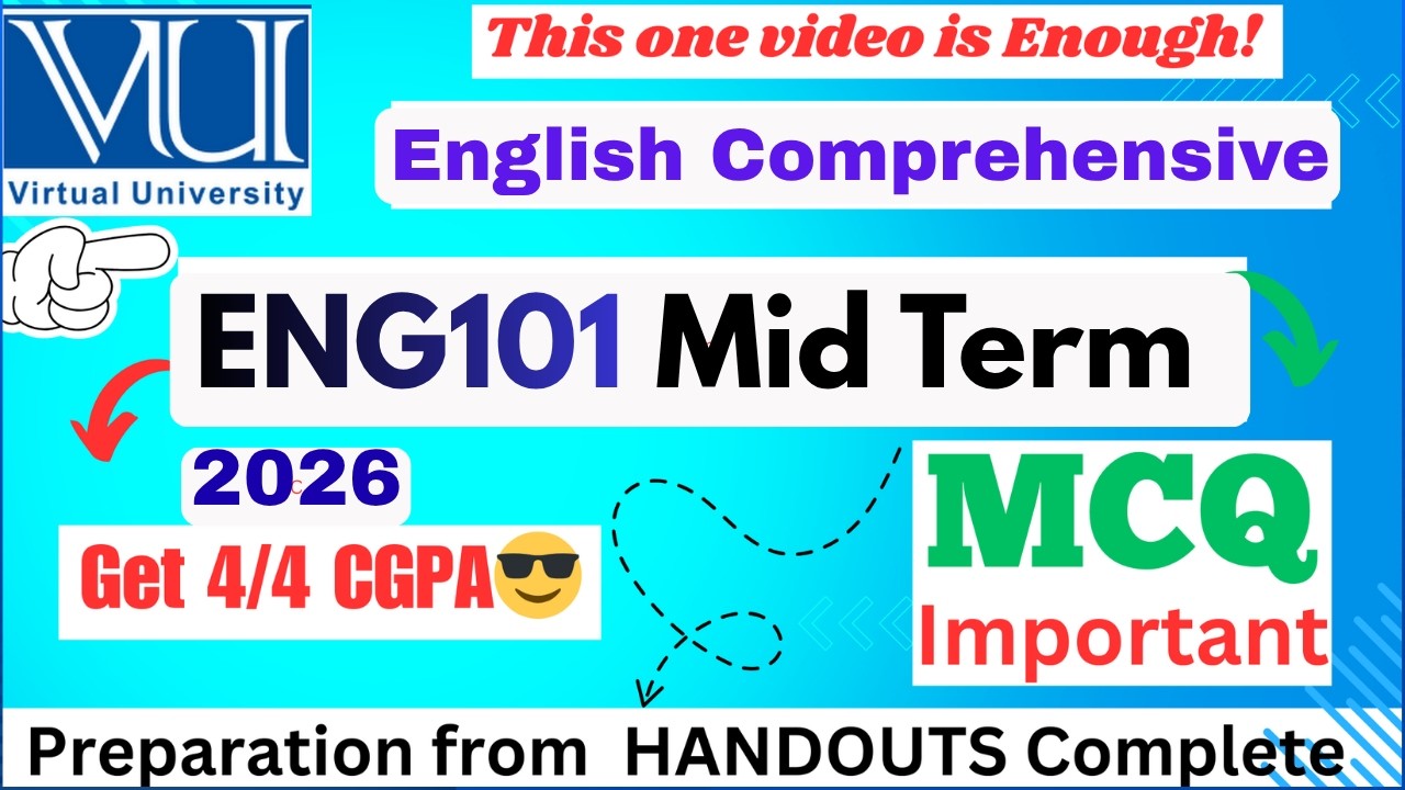 ENG101 Midterm Preparation || eng101 midterm  Lec 1 to 18 Complete MCQ preparation from Handouts ✅😃