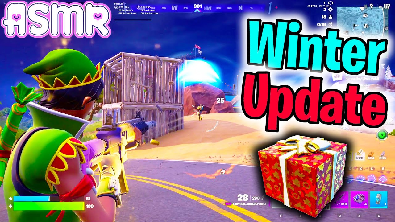 ASMR Gaming 🍀 Fortnite New Winterfest Update Cozy Gum Chewing + Controller Sounds and Whispering 🎧