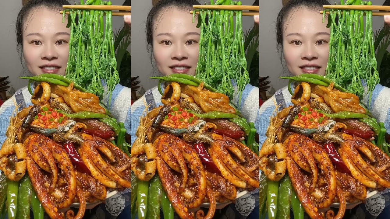 🔥 Homemade Mukbang | Braised Pork, Water Spinach, Eggs & Super Spicy Chili 🌶️ | Super delicious