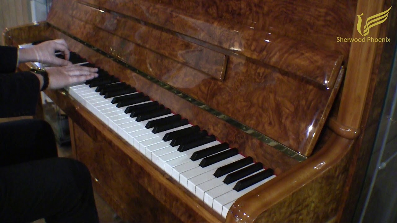 Seiler 122 Upright Piano in Beautiful Burr Walnut at Sherwood Phoenix Pianos