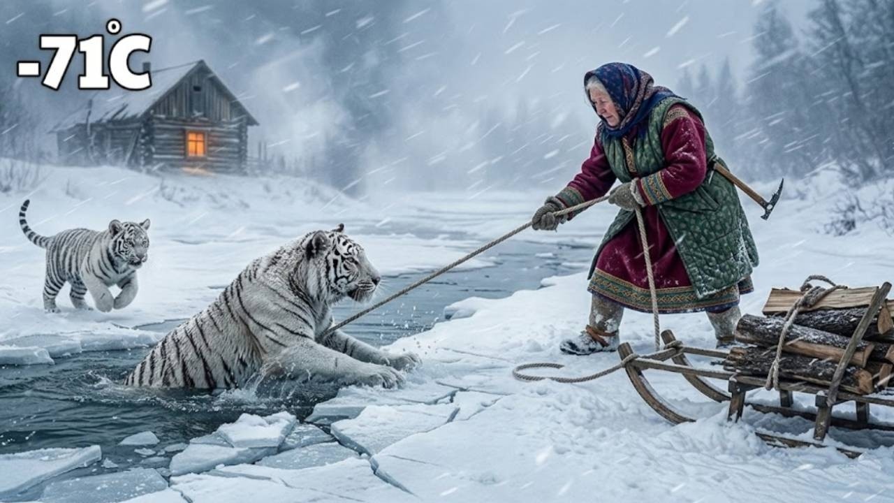 Лед трещит в Сибири: 93-летняя женщина спасает белую тигрицу и детёныша с помощью верёвки