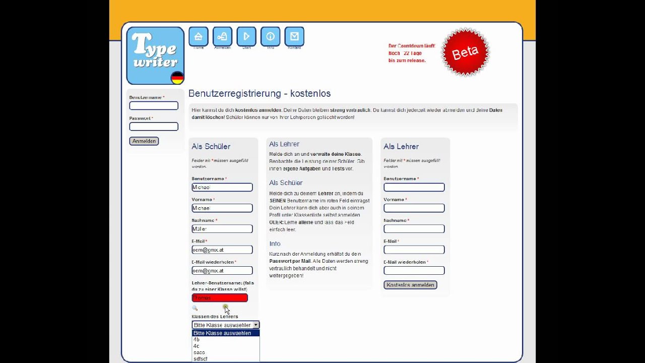 Schreibtrainer.com Anmeldung mit dem neuen Schreibtrainer