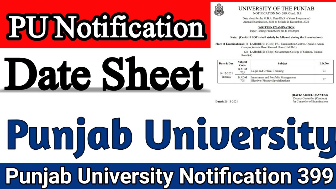 UNIVERSITY OF THE PUNJAB Date sheet Annual Examination 2021 | Latest PU Date sheet Examination 2021