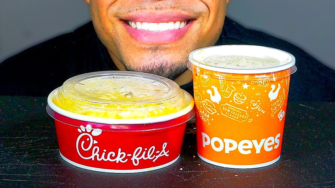 ASMR CHICK-FIL-A VS POPEYES MUKBANG MAC N CHEESE RED BEANS AND RICE EATING CHALLENGE SOUNDS
