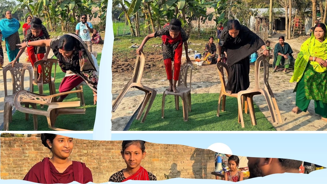 চেয়ারে দাঁড়িয়ে হেঁটে হেঁটে নির্ধারিত নিশানা পর্যন্ত কে যেতে পারবে আগে ? আপনারাই দেখে বলুন