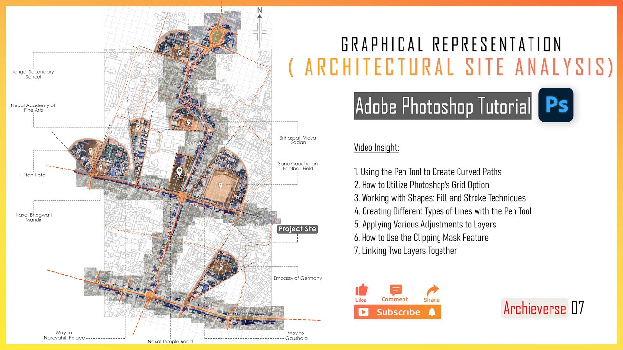Graphical Representation of Architectural Site Analysis | Tutorial Video | Adobe Photoshop