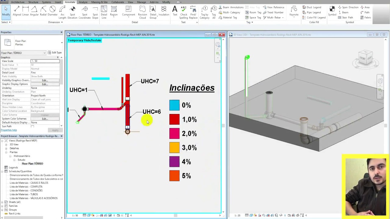 Quantificação, Sistemas e Legenda - Revit MEP Tubulações
