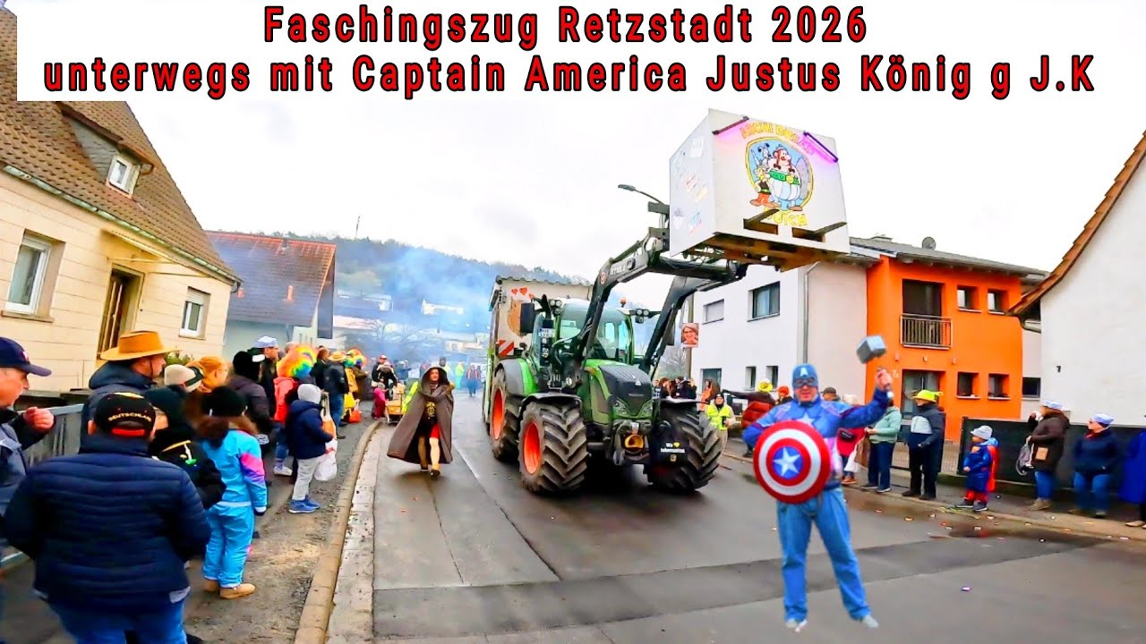 Faschingszug Retzstadt 2026 unterwegs mit Captain America Justus König g J.K