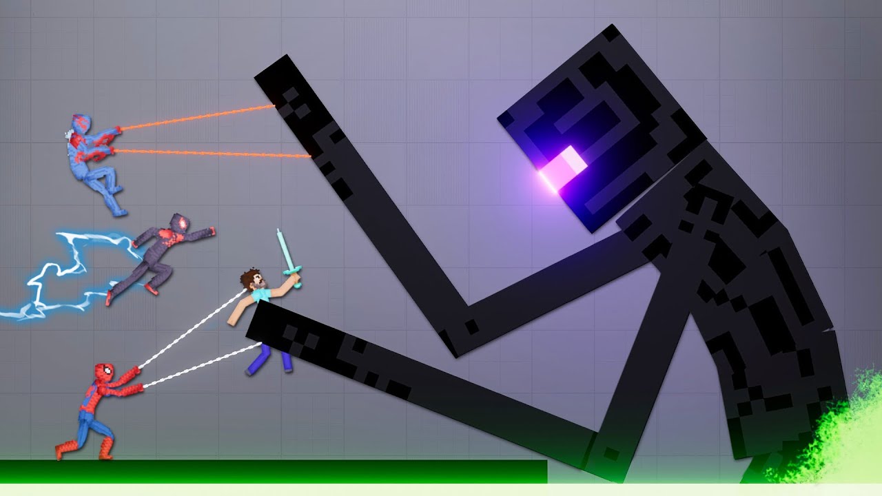 Spider-Man Trio (Tom,Miles,Spider-Man 2099) vs Mega BOSS Minecraft