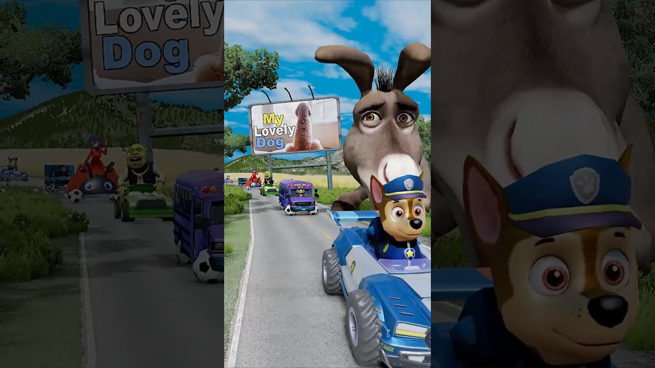 Happy and Weird Cars vs Scary Shrek Donkey in BeamNG.drive