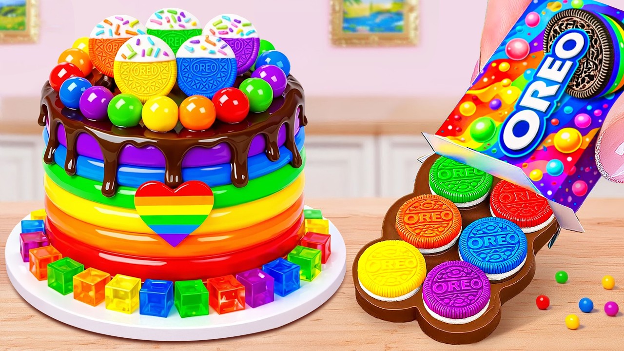 Beautiful Mini Rainbow Cake vs Rainbow Oreo Cake 🌈  Satisfying Tiny Cake Decorating