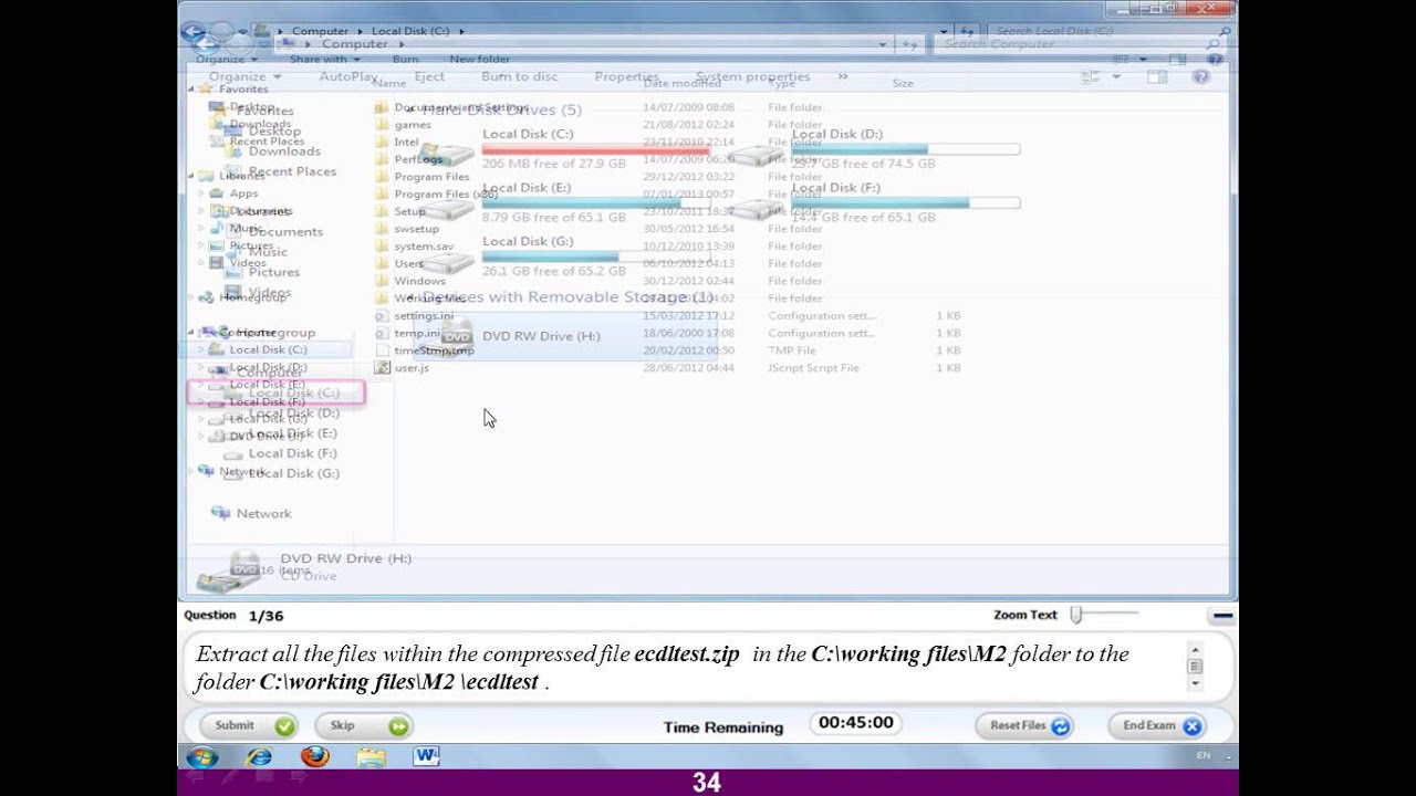حل امتحانات الموديول الثاني Win 7 للحصول على ICDL V5