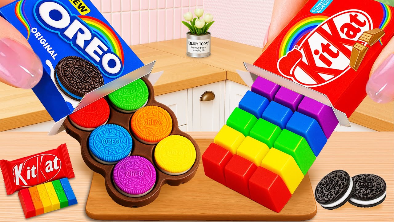 Rainbow OREO & KitKat Dessert 🍪🍫🌈 | How to Make Colorful Candy Bars | Cute Mini Bakes