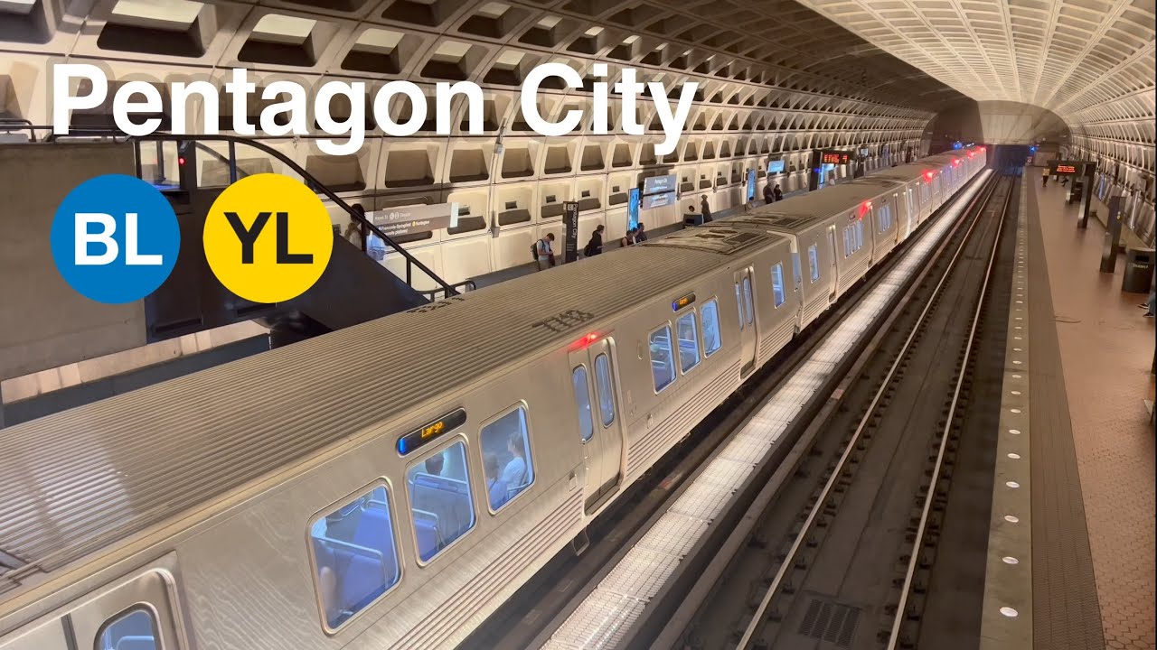 ⁴ᴷ ᴴᴰᴿ Washington Metro — Blue and Yellow Line Trains at Pentagon City